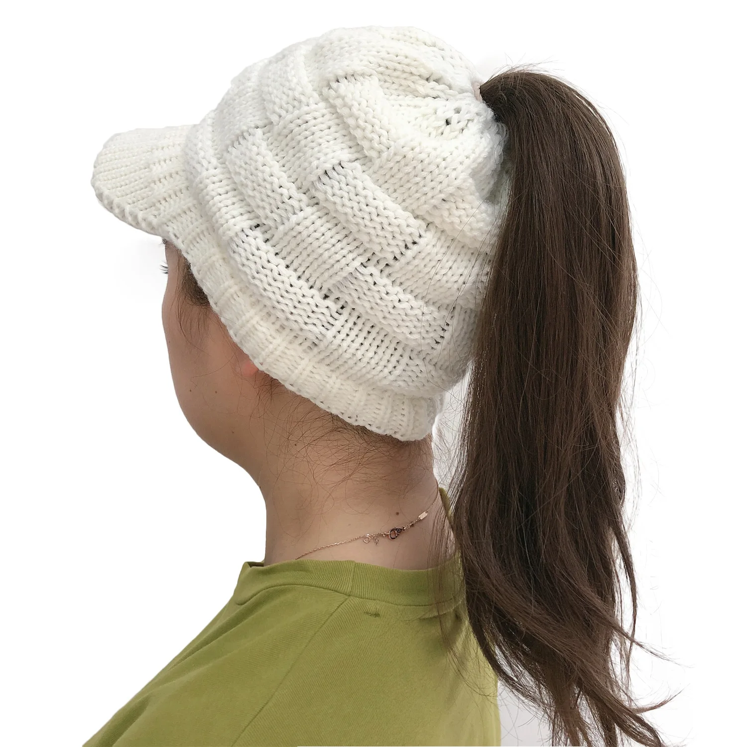 Skifahren Sport Hut Thermo Pferdeschwanz Hut für Frauen mit einer ausgehöhlten Krempe Schirmmütze Baseball Kappe Herbst und Winter Casual Hut – Detail 5