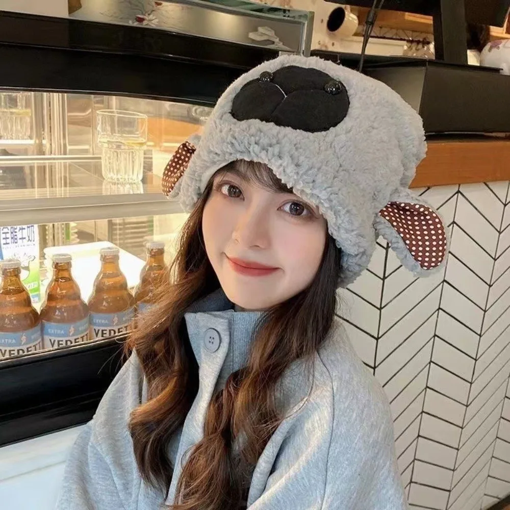 Fashion Warm Winter Bucket Hat Fleece Lined Little Lamb Fluffy Costume Hat Cute Cartoon Beanie Cap for Women