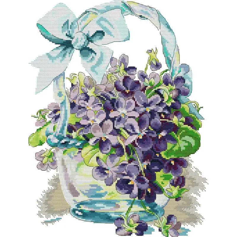 

Violet Basket Counted Cross Stitch Kit DIY Hand Needlework 14ct White 16ct 11ct HD Printed Fabric Cotton Thread Embroidery Kits