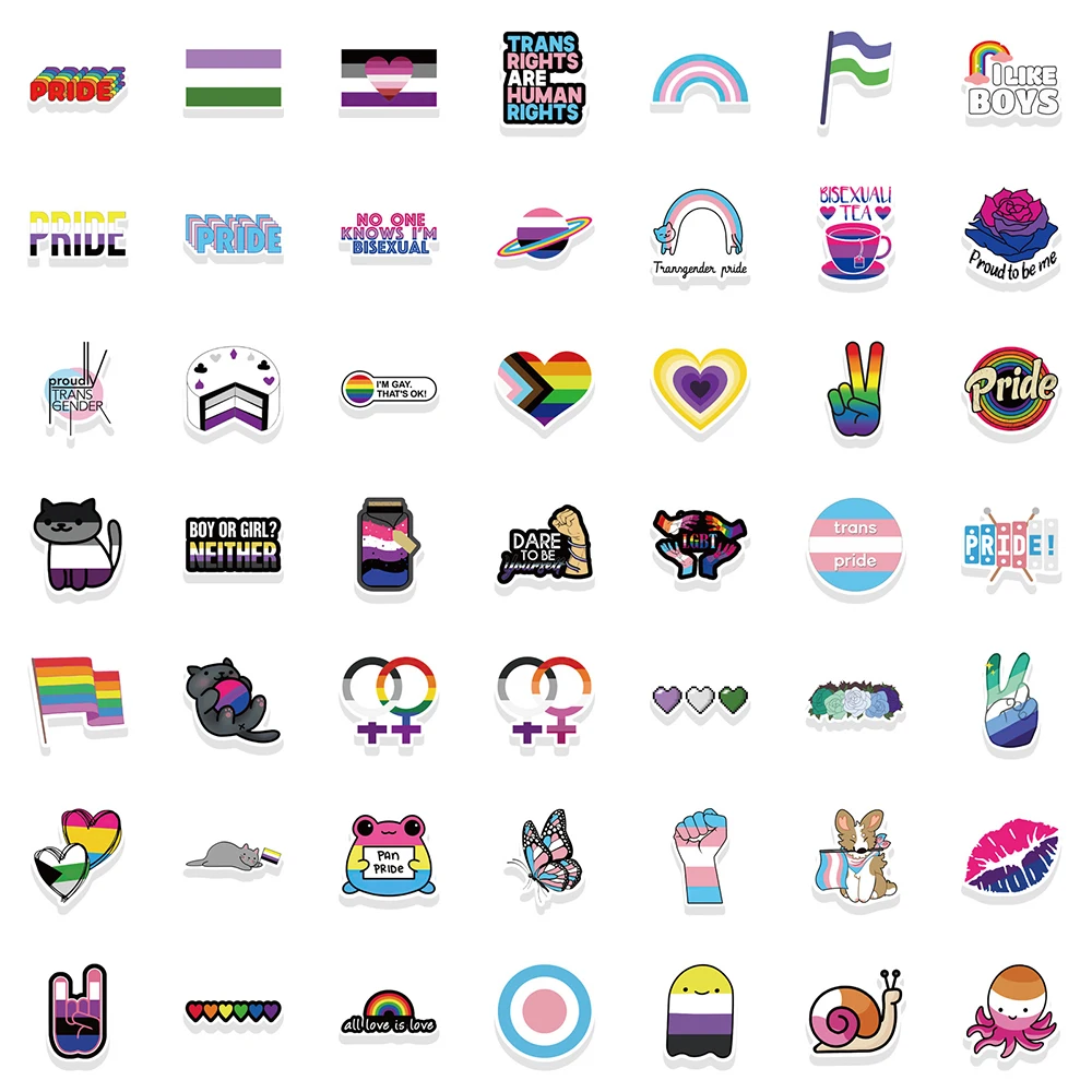 10/30/50/100pcs Mix LGBT Rainbow Lesbian Bisexual Pansexual Transgender Stickers Cartoon Decal Skateboard Phone Laptop Sticker