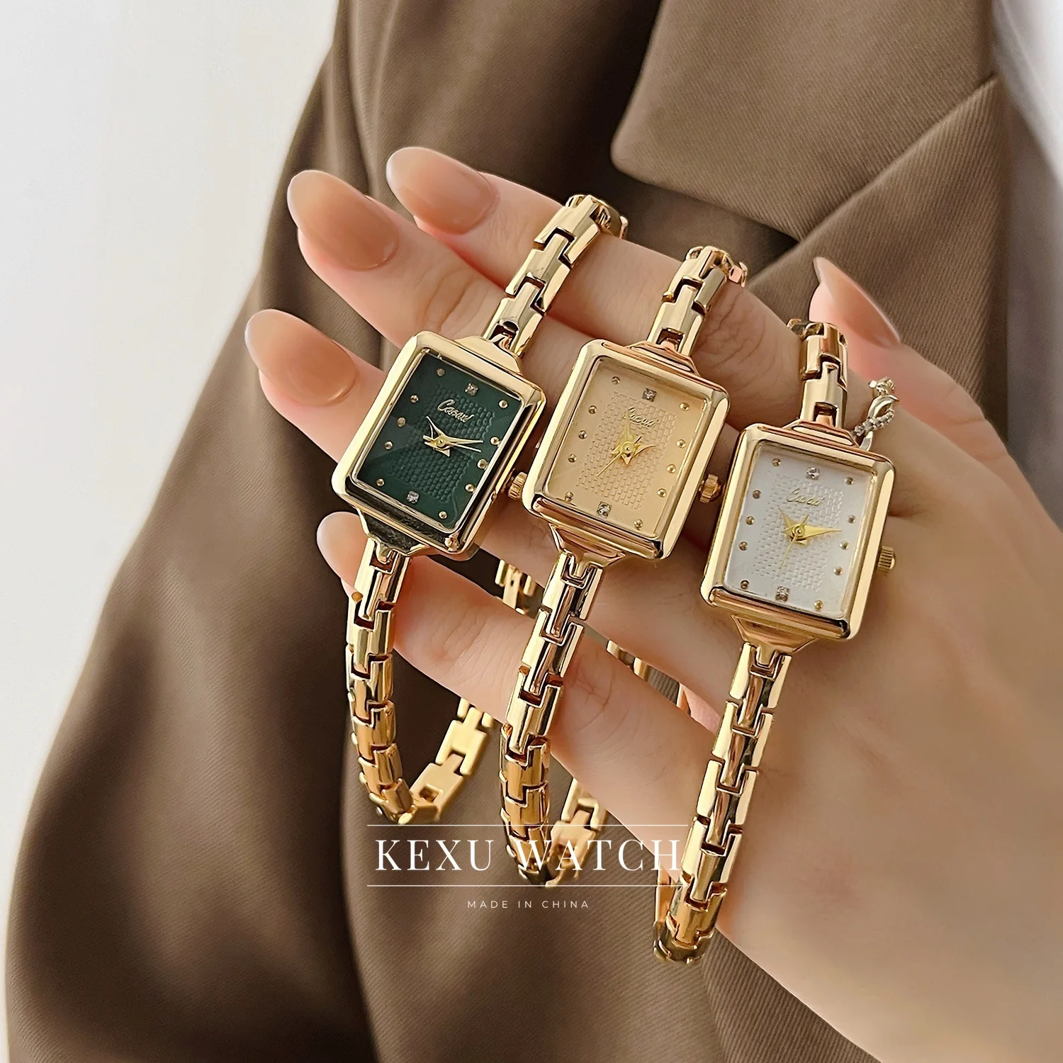 

Оптовая продажа часов Cacaxi, винтажные женские часы с квадратным циферблатом, женские часы с изумрудно-зеленым циферблатом, часы с тонким браслетом