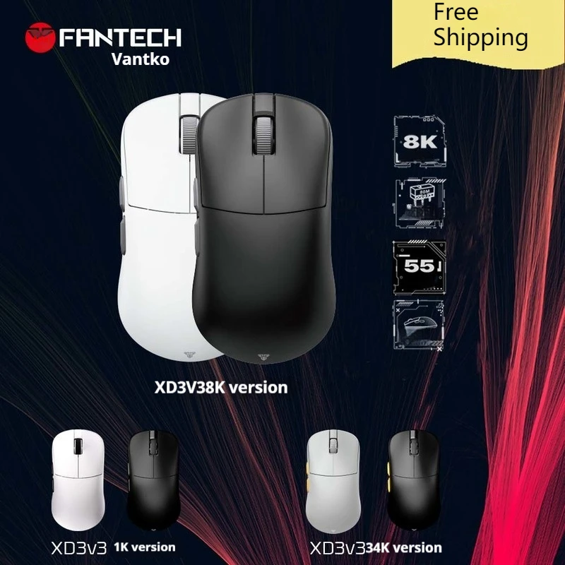 Xd3v3 E-Sports Wireless Three Mode Connection Mouse Paw3395 Sensors 26000dpi Lightweight Design Tablet Notebook Game Mouses