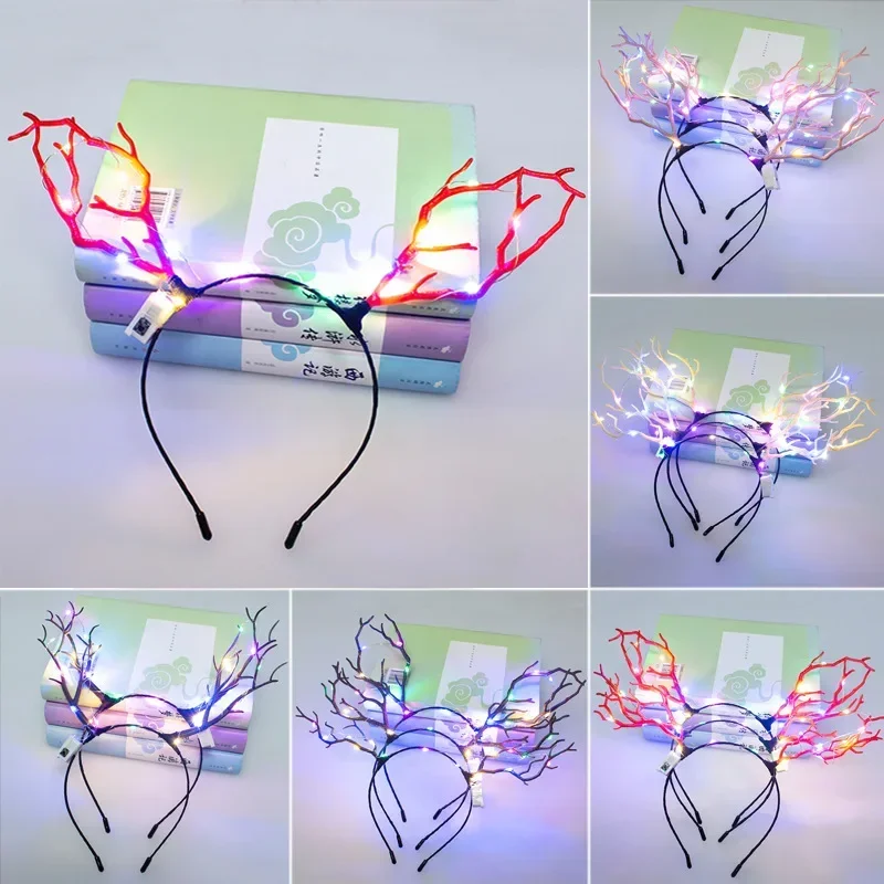 

10pcs Antler Headbands Light Up Reindeer Hairbands Glow Party for Adult Children Luminous Costumes Navidad Halloween