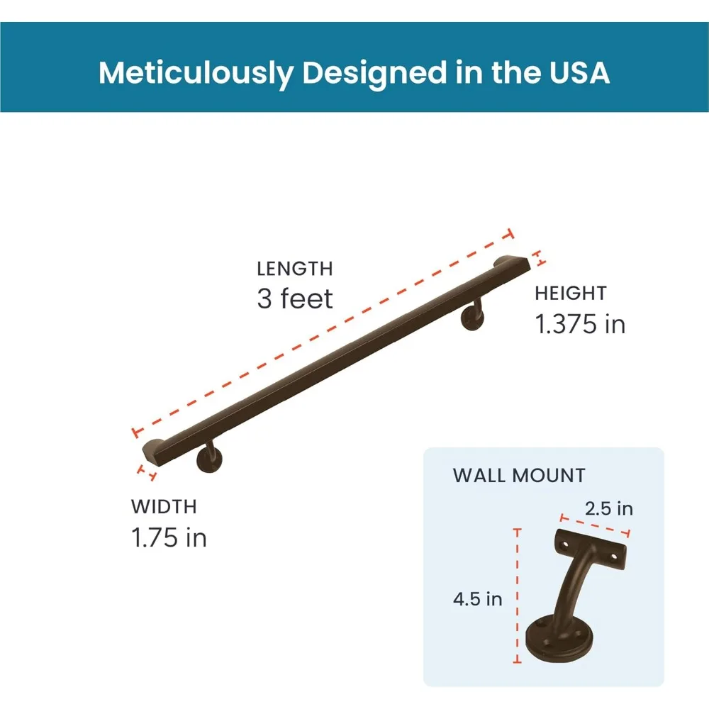 طقم درابزين من الألومنيوم المطلي بالمسحوق مع دعامات تثبيت على الحائط، للاستخدام الداخلي والخارجي، قبضة قوية ومريحة، هاردوا كاملة #6