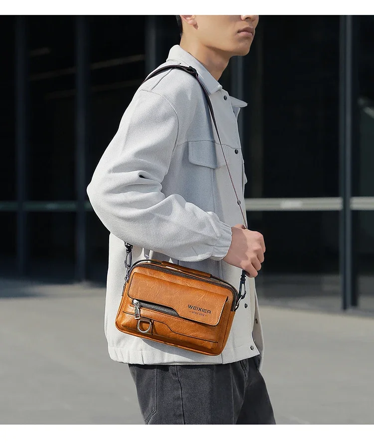 WEIXIER PU Leather Vintage Men's Shoulder Bags Fashion Casual Crossbody bags for Men Luxury Business Male Handbags Brand Man bag
