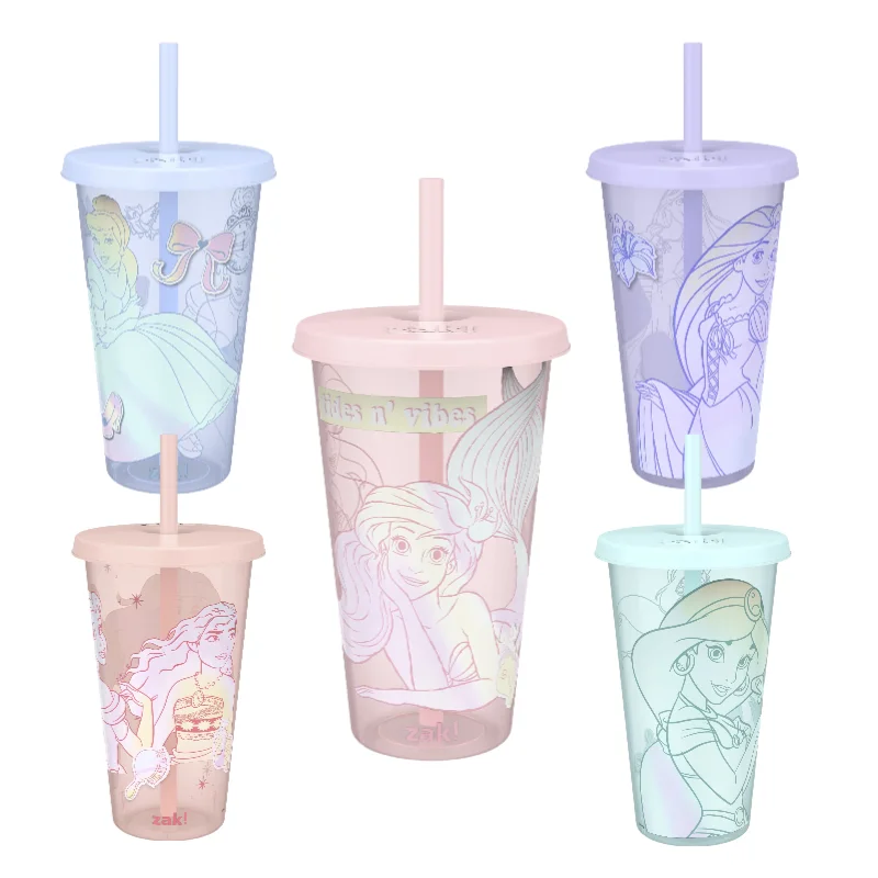 Miniso Disney Princess Straw Tumbler Set Ariel 2pcs Large Capacity Cup Anime Figures Peripheral Girls Princess Gift