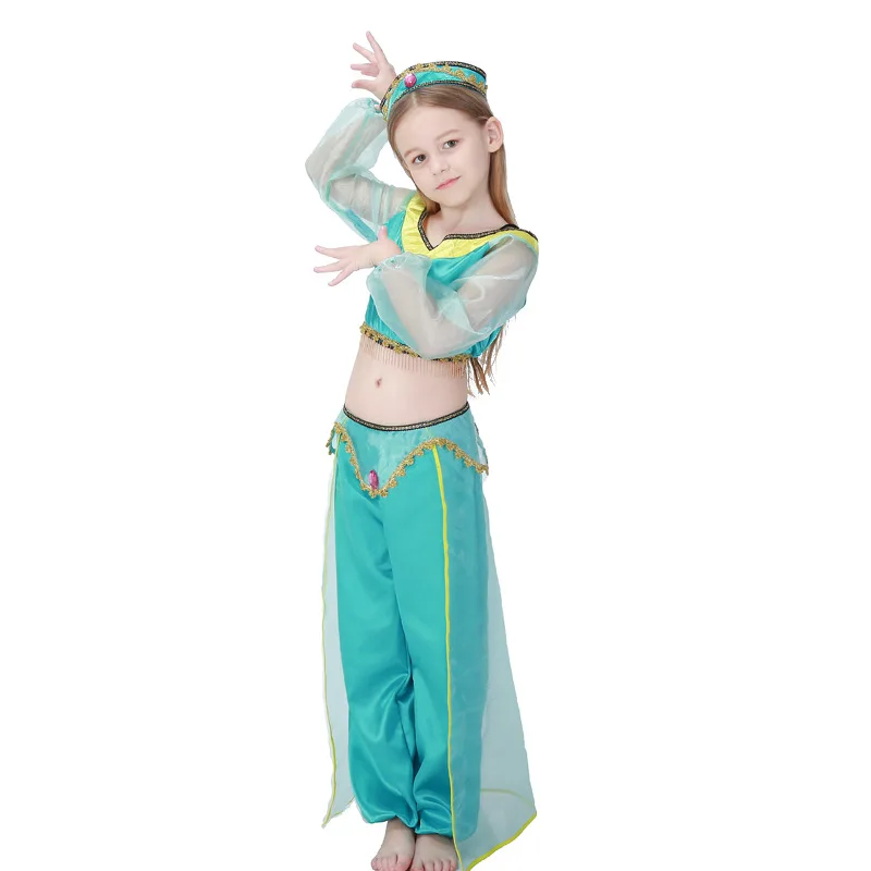 Costume de Princesse Jasmine pour Fille, Robe de ix, Cosplay Aladdin Lampe, Ensemble de Tenues pour Enfants, Vêtements d'Halloween, Robe de Barrage