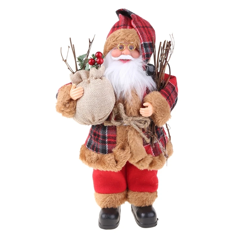 30cm 11.8'' Tall Christmas Decor Standing Santa Claus Gold Red White Plaid Color Santa Ornaments for Family Christmas Drop Ship