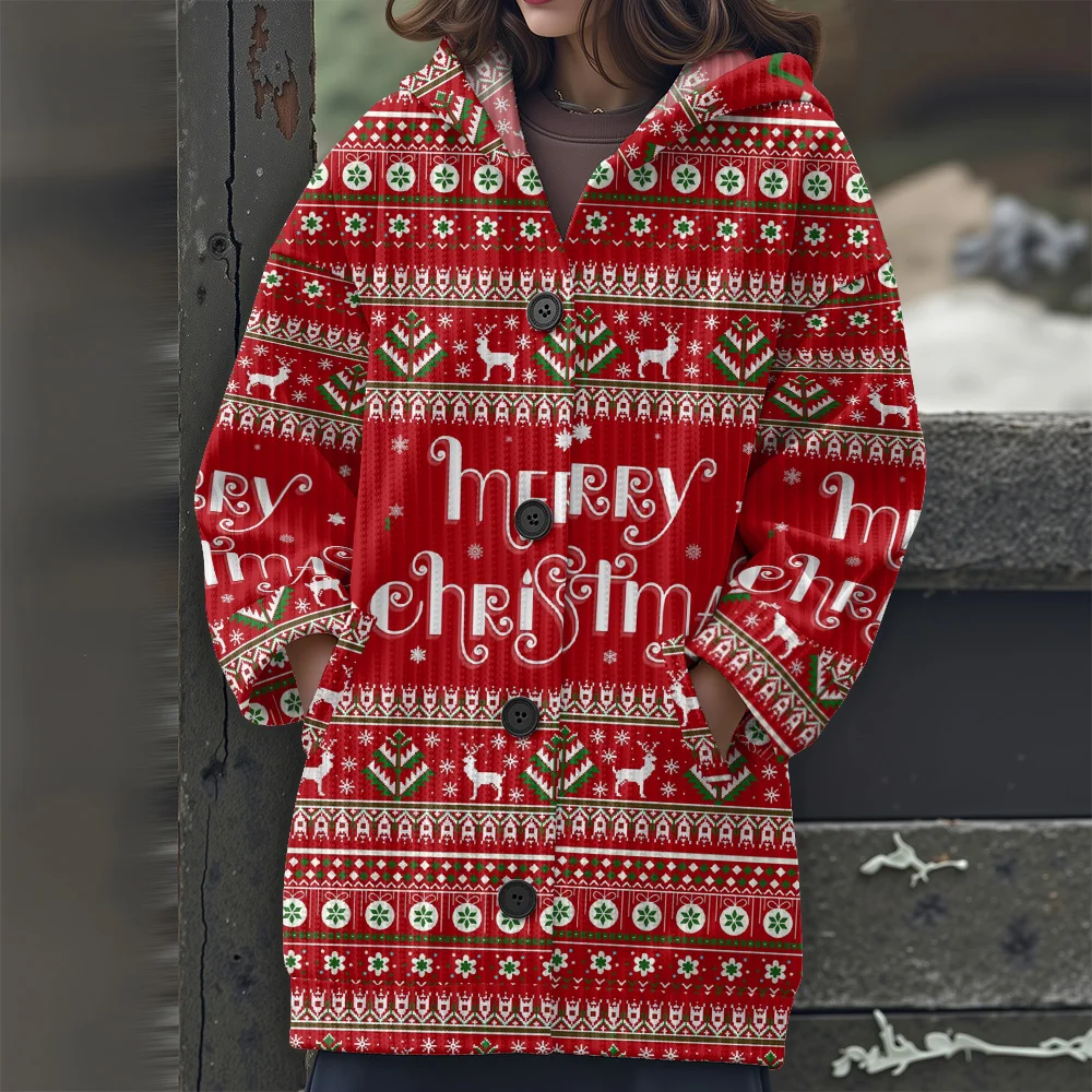 크리스마스 롱 스웨터 축제 파티 후드 스웨터 2025 신상 여성 캐주얼 스웨터 동물 시리즈 패턴 스웨터