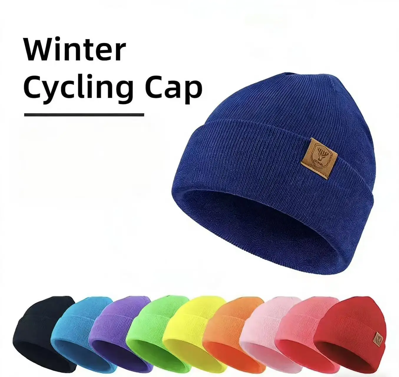 

Korean Style Solid Color Knitted Hat With Round Top and Flip-up Brim Autumn Winter Hat Outdoor Running Cycling Wool Cap