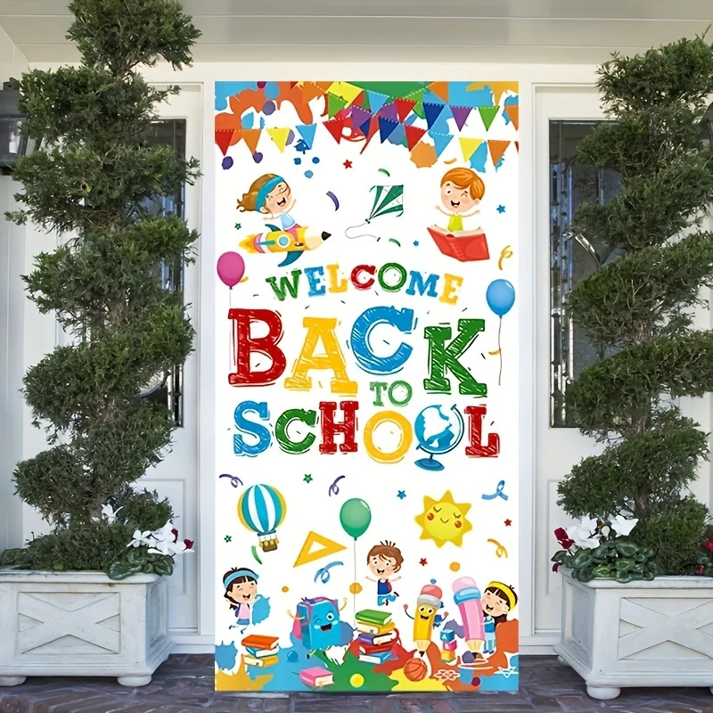 Welcome Back To School Door Banner,White First Day Of School Decoration, Classroom & Party Supplies, Indoor/Outdoor Wall Hanging