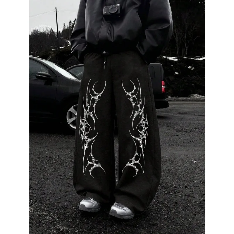 

Gothic print straight-leg sweatpants loose fit unisex casual streetwear fashionable sportswear trousers men clothing sweatpants