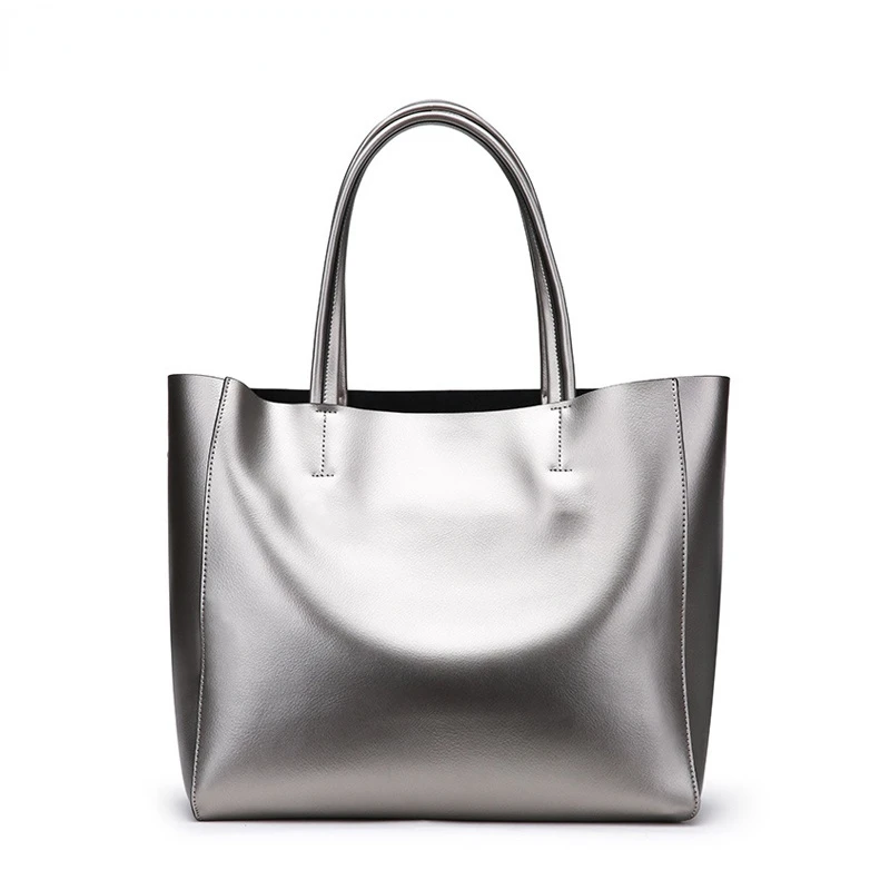 White Silver Genuine Leather Women Bags Luxury Brand Big Ladies Shoulder Bag Female Tote Handbags Top-handle Hand Bag 2022 Trend