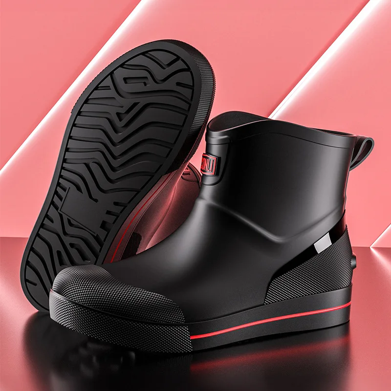 Fashion Slip-on Rain Shoes Men Rubber Boots Waterproof Platform Booties Outdoor Non-slip Rain Boots Man Kitchen Working Galoshes
