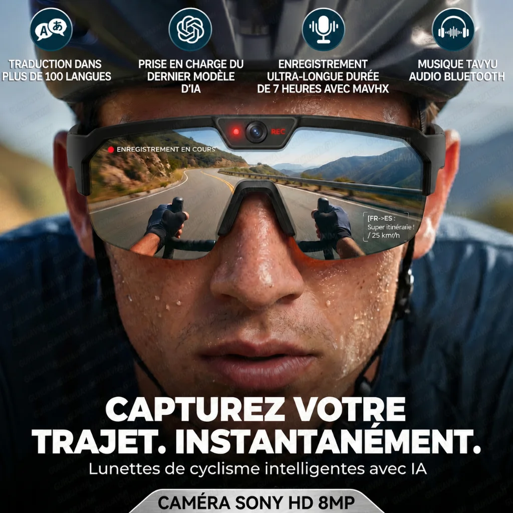 Nouvelles lunettes de sport intelligentes IA 2026 avec caméra 800W HD anti-tremblement pour le cyclisme et la prise de vue, lunettes de protection coupe-vent