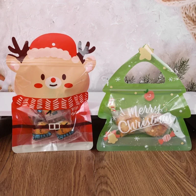5-30Pcs Candy Zipper Bags Xmas Tree Santa Packaging New Christmas Gift Bag Self Sealing Handbag Xmas Party Decoration Gift Sack