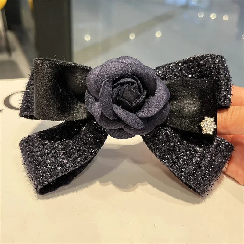 New High-grade Camellia Flower Bows Spring Clip Bowknot Back Head Hairclips Hair Pin Female Accessories for Women Girl Wholesale