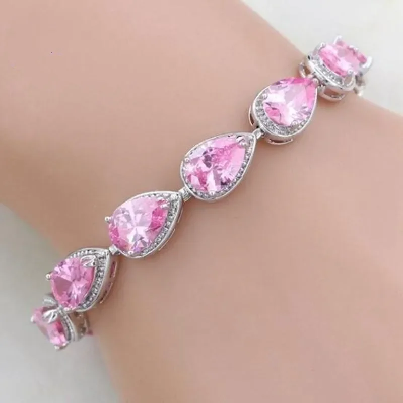 Shiny Teardrop Shape Zircon Crystal Tennis Bracelet for Women Fashion Elegant Banquet Party High Jewelry Girls Gift