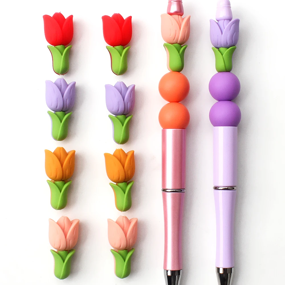 50/10/5pcs Tulip 3D Silicone Beads Colorful Flower Focal Beads For DIY Jewelry Making  Keychains DecorativeDIY Pen Beaded