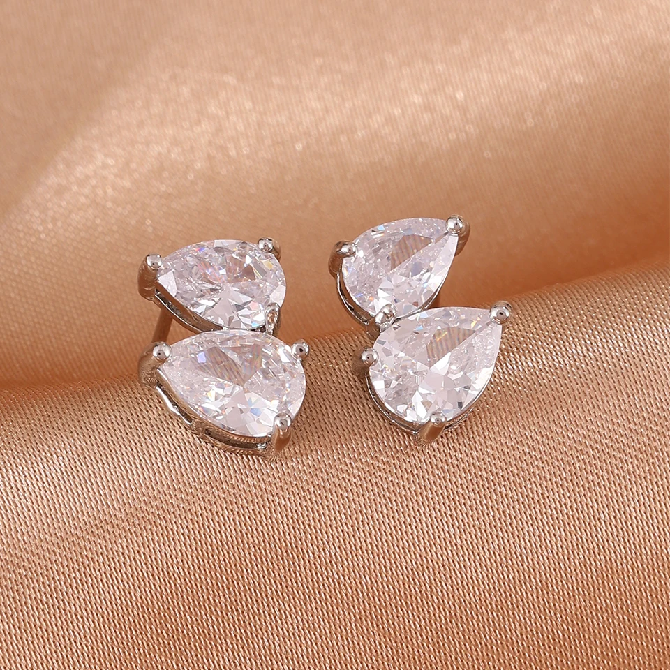 ZAKOL 6pcs Luxury Water Drop Cubic Zirconia Stud Earrings Set for Women Teardrop CZ Multiple-hole Earring Wedding Jewelry