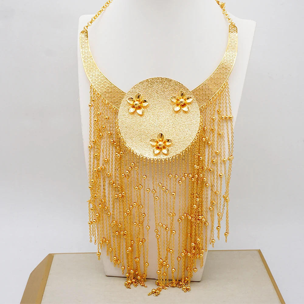 African women big Luxurious jewelry sets Golden Long necklace Wedding sets