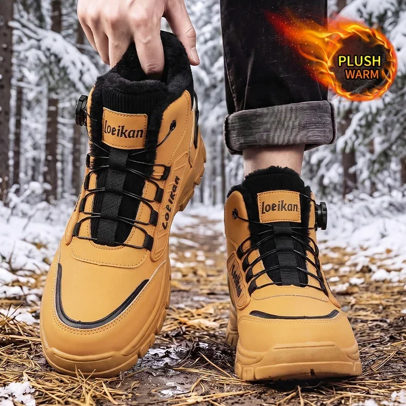 Herren-Winterstiefel mit Plüschfutter, Schnellverschluss-Knöchelstiefel, rutschfeste, strapazierfähige, warme Outdoor-Wanderschuhe – Detail 10