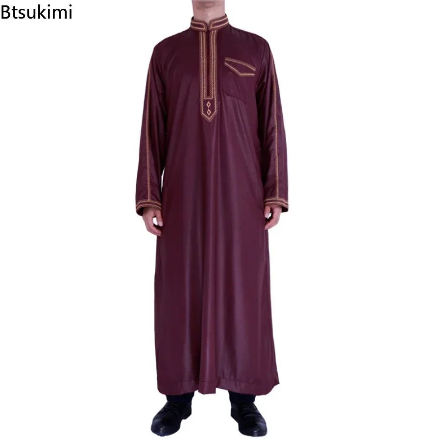 Novo 2025 abaya islam masculino robe vestidos muçulmanos djellaba homme moda camisas de cor sólida vestido árabe roupas masculinas étnicas presente