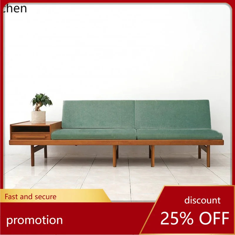 

CZ solid wood sofa for living room, simple straight-line double sofa for guesthouses, clubs, and leisure rooms, vintage style