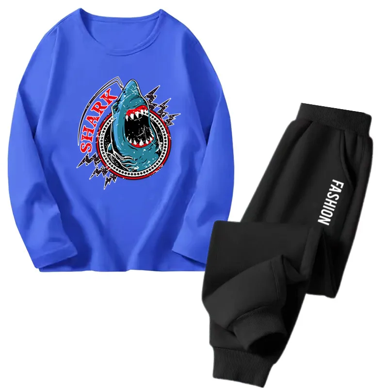 2PCS Boy Clothes Set Long Sleeve Sea Shark T-shirt Top+Pants Tracksuit Fashion Spring&Autumn Outfit Sportswear for 3-14years