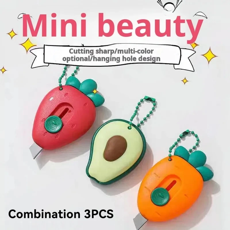 3PCS Cute Portable Retractable Mini Knife Avocado Strawberry Fruit Art Utility Knife Express Box Knife Package Unwrapping Tool