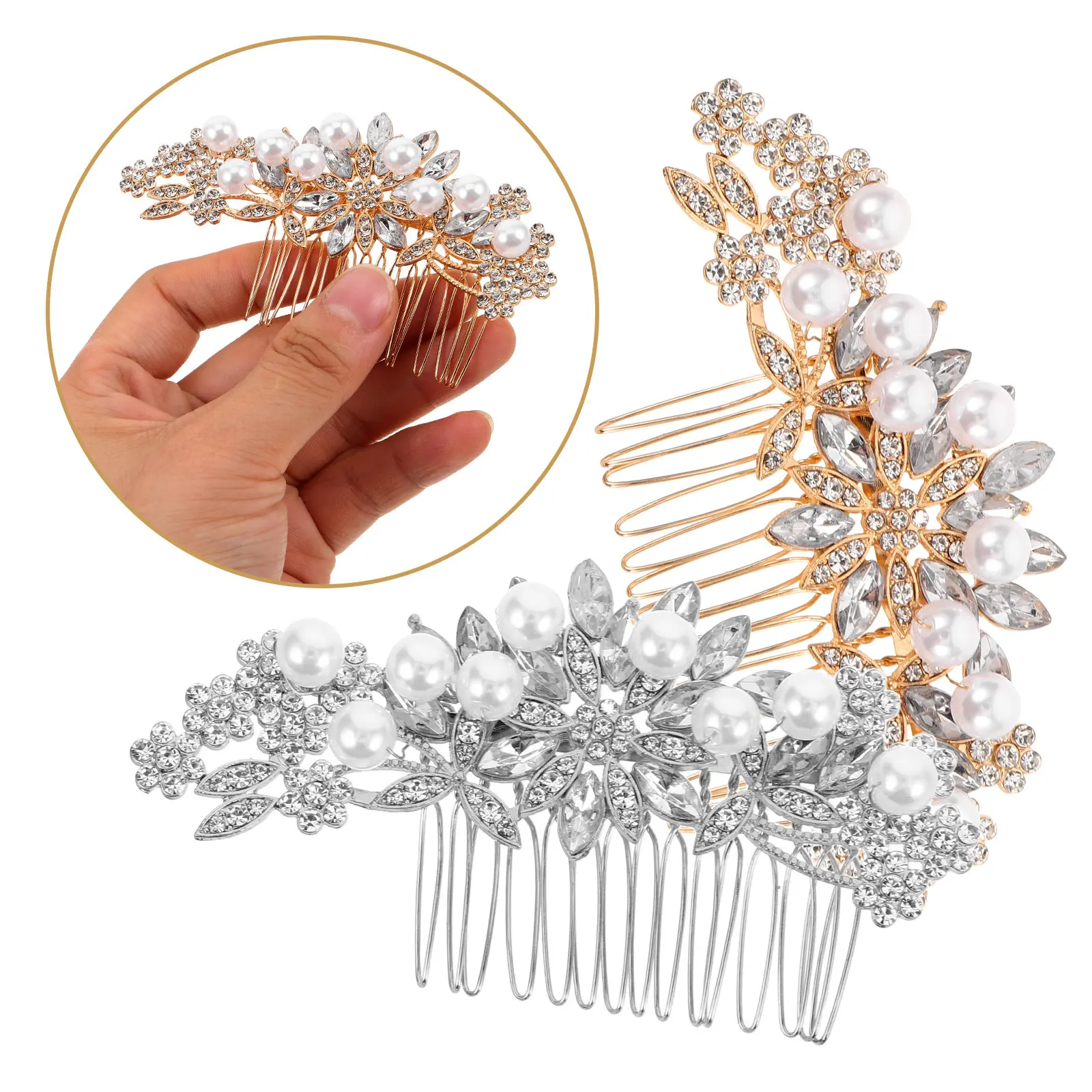 

2Pcs Bridal Wedding Hair Combs Handmade Sparkly Metal Side Combs for Women Flower Hair Comb Elegant Lightweight -Day