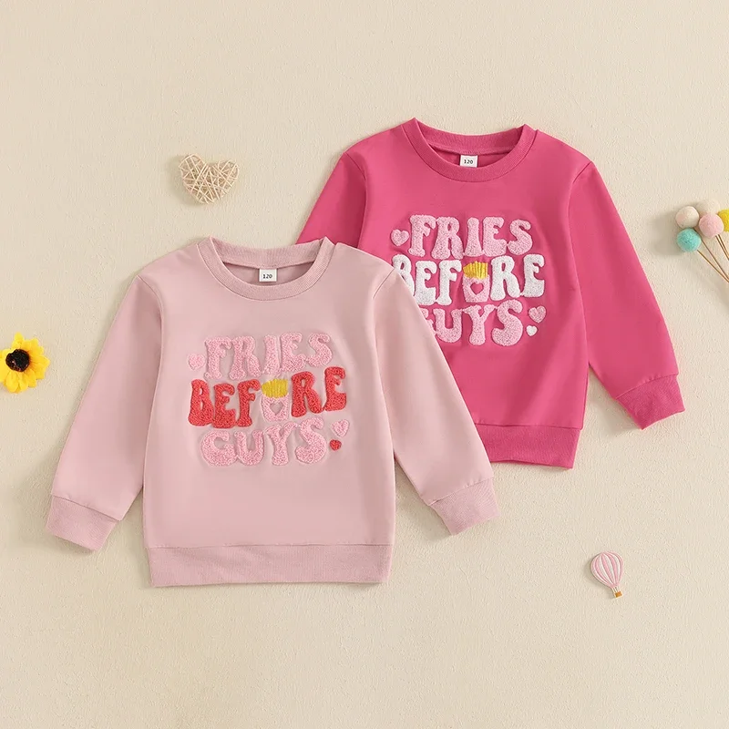 Toddler Kid Baby Girl Sweatshirts French Fries Embroidery Long Sleeve Pullovers Spring Fall Tops