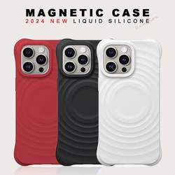Official Liquid Silicone Magnetic Phone Case for iPhone 13 11 14 12 15 Pro Max Plus Soft Magsafe Wireless Charging Wave Cover