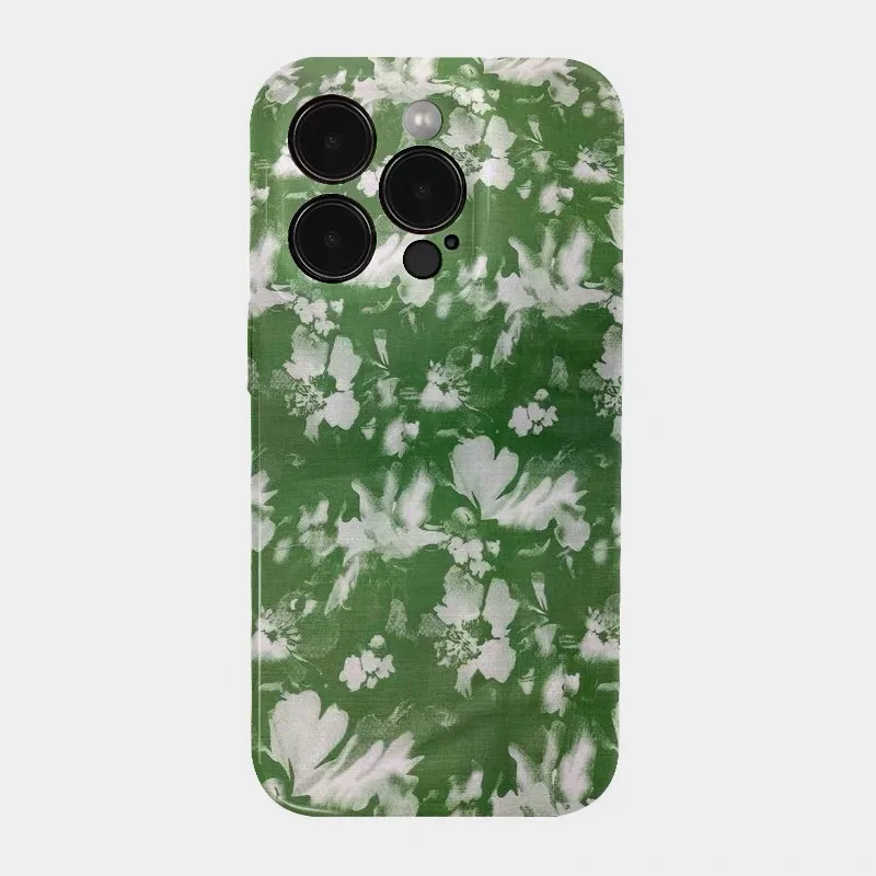 Ins Корейский зелено-белый чехол для телефона с масляной живописью для iPhone 17 16E 15 14 Plus 13 Mini 11 Pro Max 12 Pro Back Cover X XR Funda