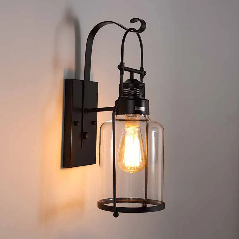 

Loft Retro Iron Garden Yard Outdoor Wall LampBedroom Aisle Restaurant Lamp Cafe Stair Balcony Glass Wall Light Bra