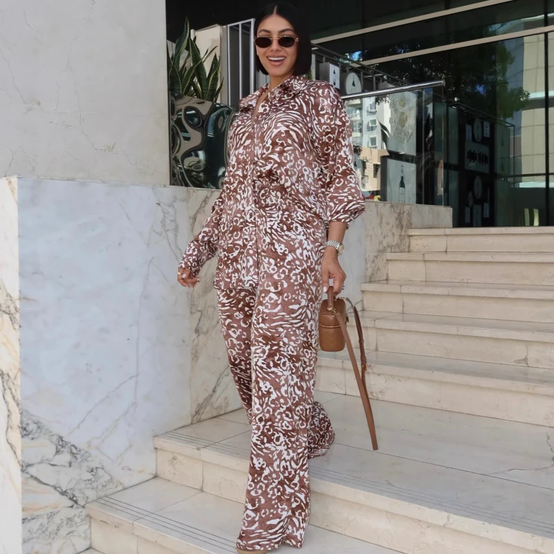 2026 New African Fashion Printed Women Casual Two Piece Set Elegant Full Sleeve Loose Shirt Top And Pants Set