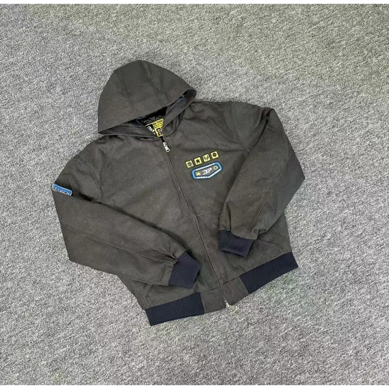 

Thiened Cotton Jaet Retro American Trend Embroidered Logo Autumn Winter Warm Zipper Closure Outerwear for Teenagers