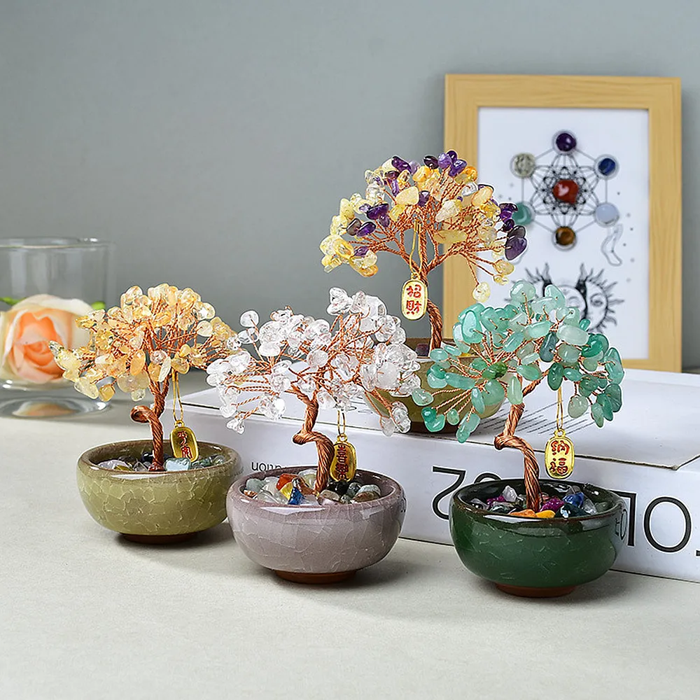 

Creative Tea Pot Base Crystal Tree of Positive Energy for Health/Wealth/Success/Love,Gift for Families/Friends Money Tree