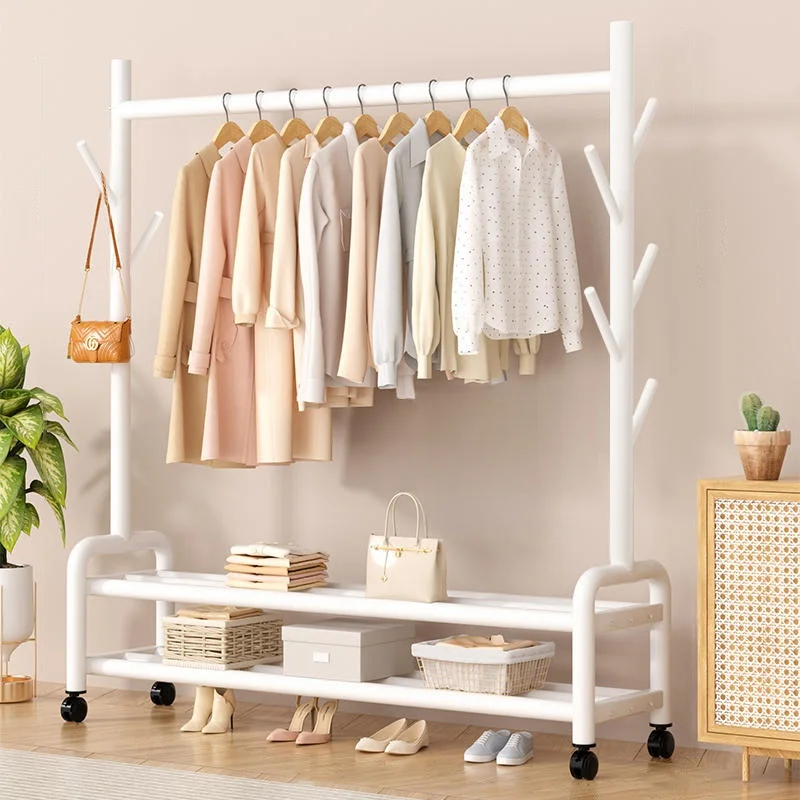 

Portable Wardrobe Clothes Drying Rack Indoor Bedroom Hanging Clothes Holder Stainless Steel Floor-standing with Wheels