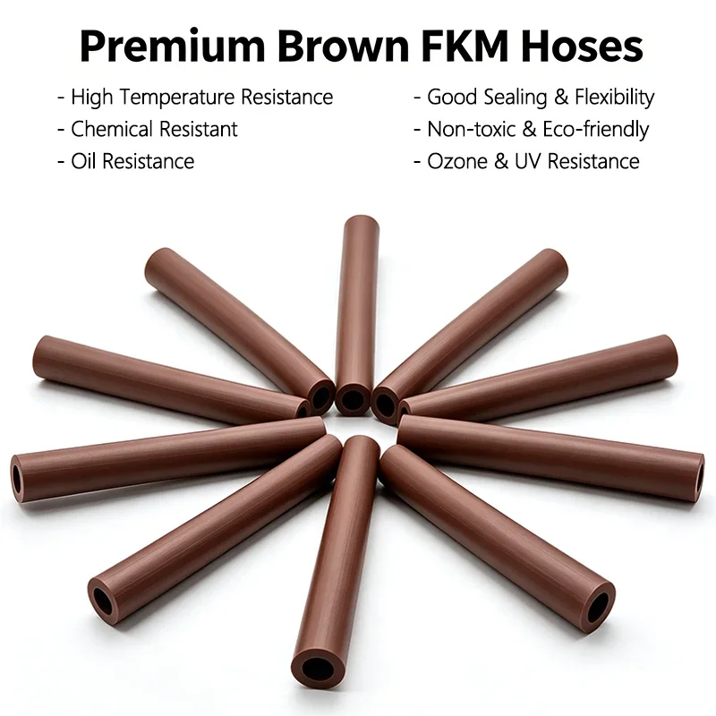 OD 4-18mm Brown Fluorine Rubber Hose FKM Pipe Diesel Oil Hose Higth Acid And Alkali Resistance Oil Resistance FKM Rubber Tubing