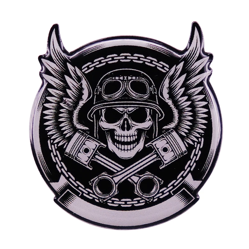 Retro Skull Brooches Custom Metal Motorcycle Badge Lapel Pin Gothic Jewelry Clothing Bags Hats Accessories Gift Giveaways