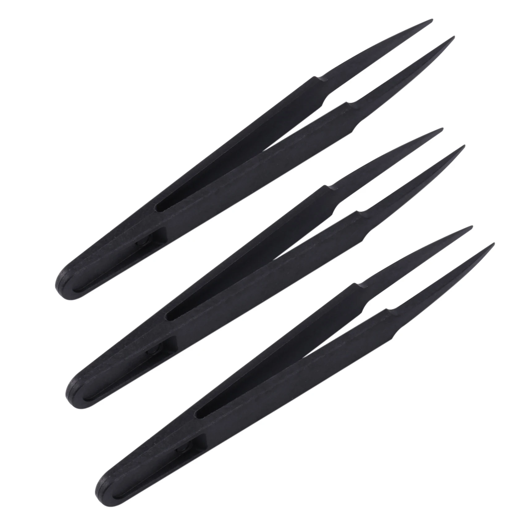 3 Pcs Black Plastic Electronic Pointy Tip Anti-static Tweezers