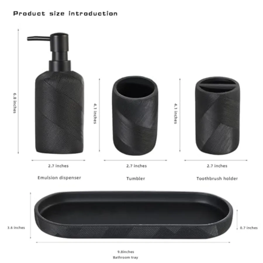 مجموعة اكسسوارات الحمام، 5 قطع كونترتوب منظم الحمام، موزع الصابون وحامل فرشاة الأسنان، كوب غسول الفم، مجموعة صينية، Va