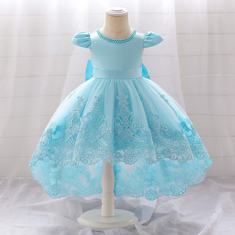 Baby Girls Birthday Princess Dress Toddler Clothes Infant Bowknot Lace Flower Girl Party Dresses Kids Trailing Wedding Prom Gown