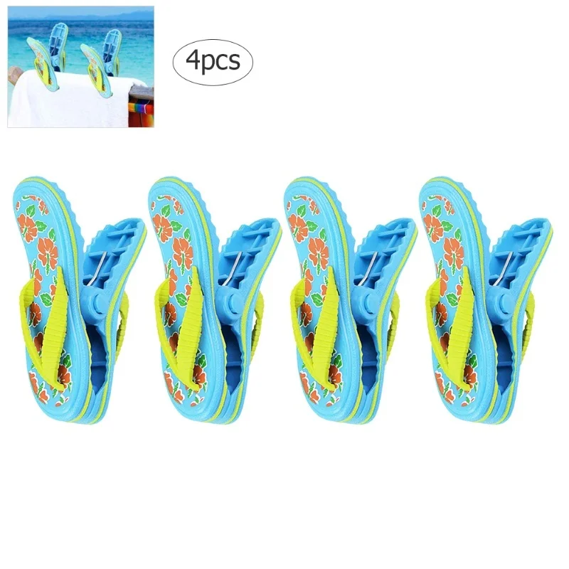 

D2 Clothes Pegs 4PCS Plastic Beach Towel Bath Towel Clip Slipper Shape Beach Lounge Chair Fixing Towel BBQ Clip Laundry Tongs