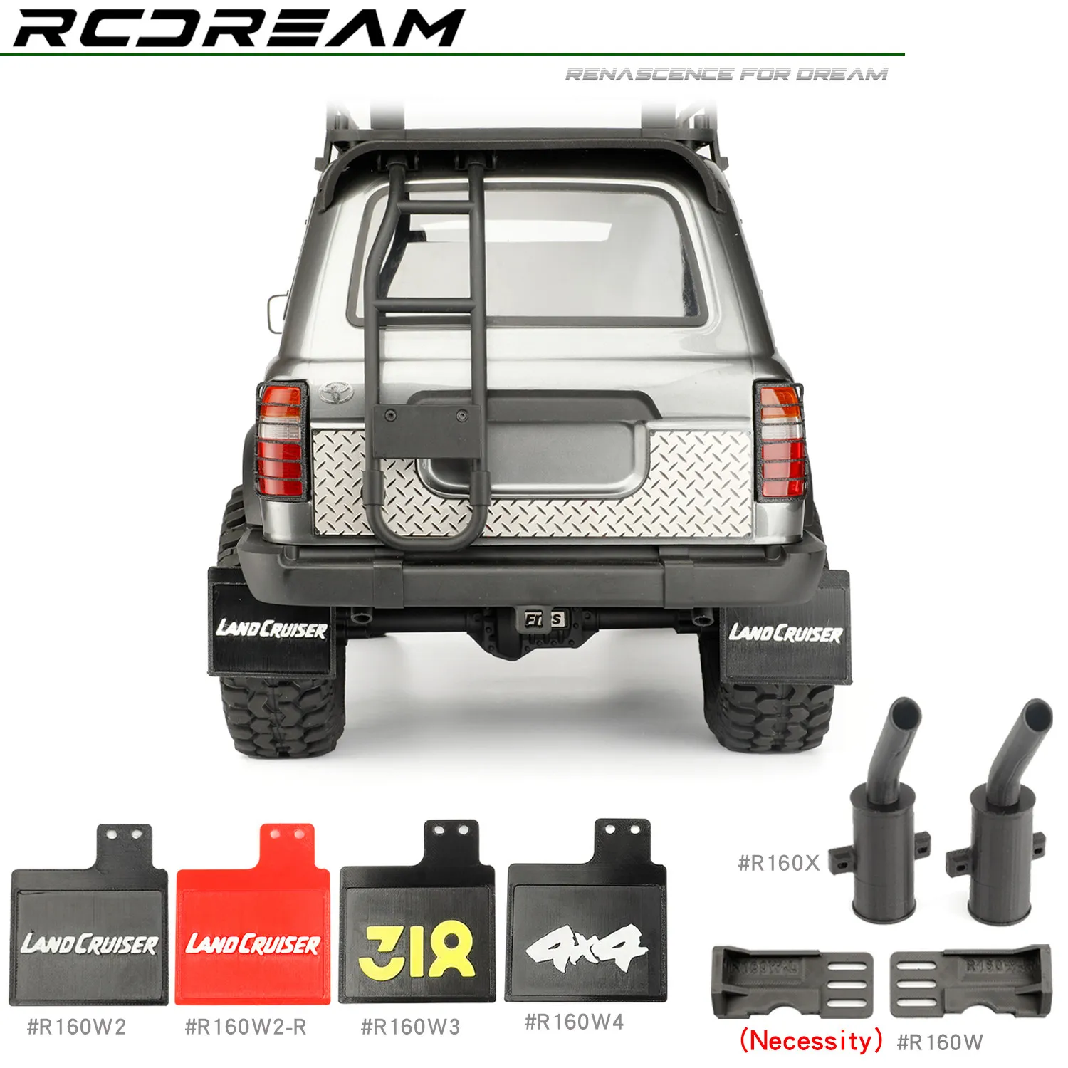 FCX10 LC80 Land Patrol Mudguard Film Soft Rubber Mudguard Mudguard Exhaust Pipe Simulation Accessories
