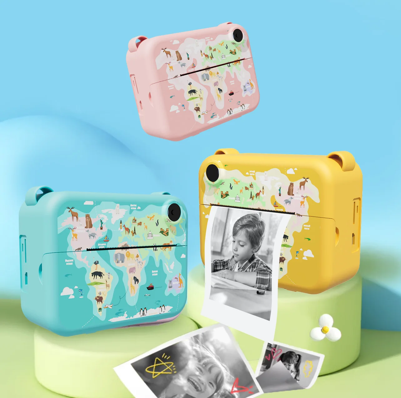 Fotocamera stampabile per bambini con scheda TF da 32 GB, foto e video e giochi, doppia fotocamera, flash, regalo perfetto per ragazzi e ragazze