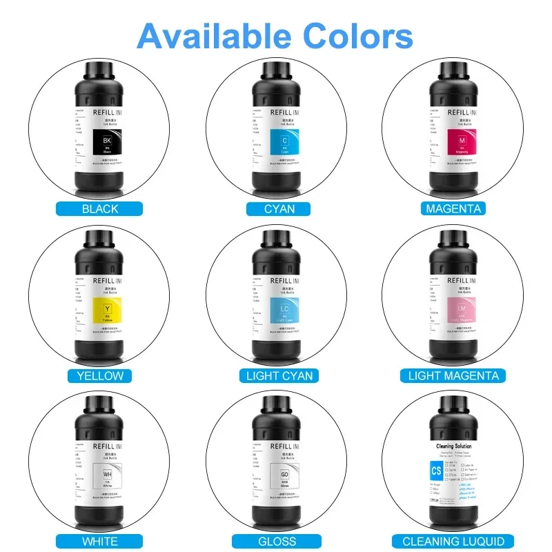 500ML LED UV Inchiostro Per DX4 DX5 DX6 DX7 DX10 TX800 XP600 Testina di Stampa Per Epson 1390 L800 L1800 L805 R1800 R1900 UV Modificato Stampante