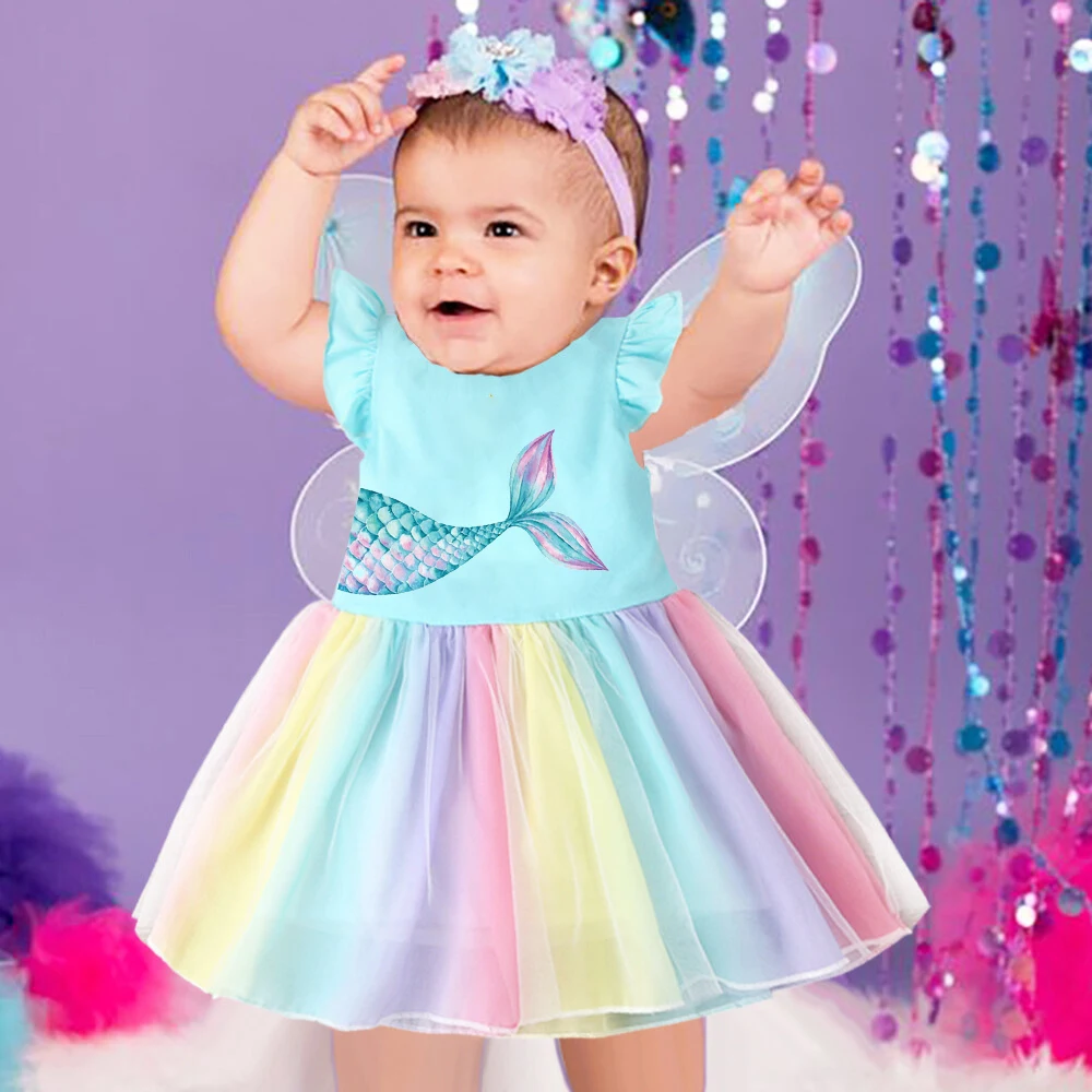 Mermaid tail Tutu Dress Birthday Outfit Dresses Toddler Birthday Dress Mermaid inspired Girl Costume princess rainbow dress