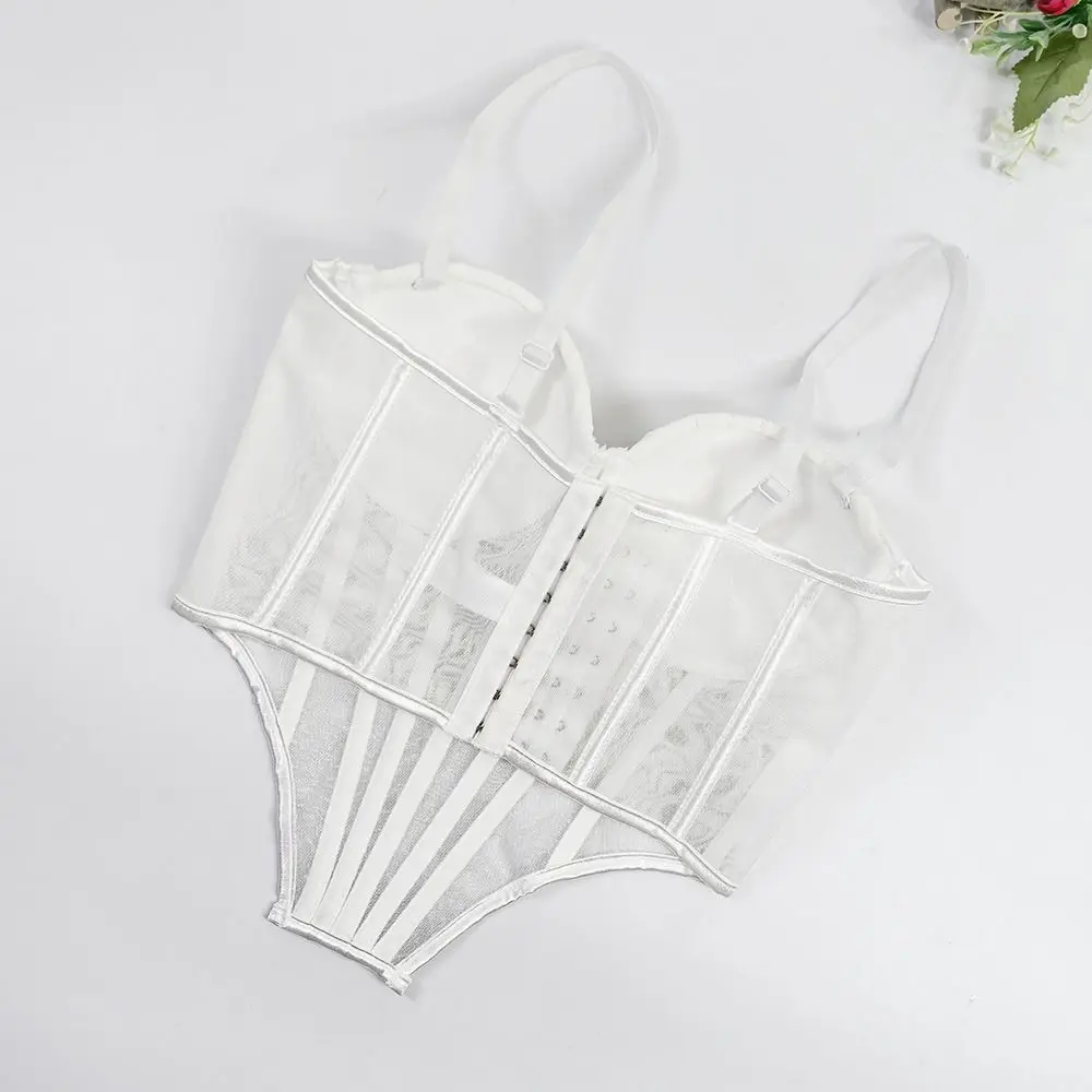 

Elegant Transparent Sling Camisole Sleeveless Fishbone Mesh Corset Tank Slim fit Crop Tops Ladies